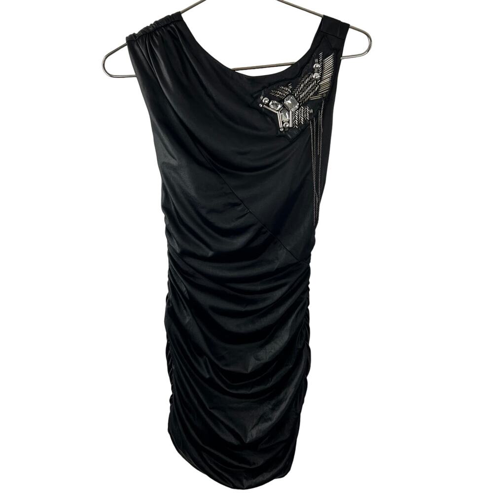 DO & BE Black Sleeveless Beaded Embellished Ruched Bodycon Mini Dress Size S